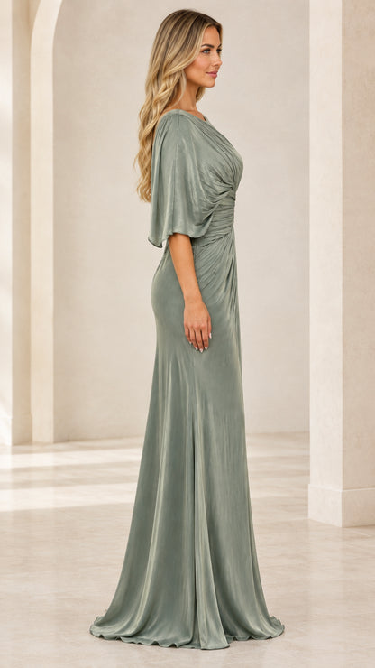 Sage Green formal maxi dress side profile view