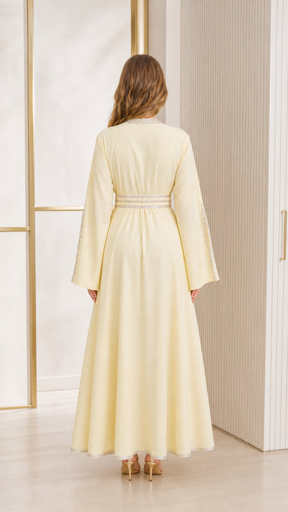 Back view of Butter Yellow floor-length kaftan maxi dress