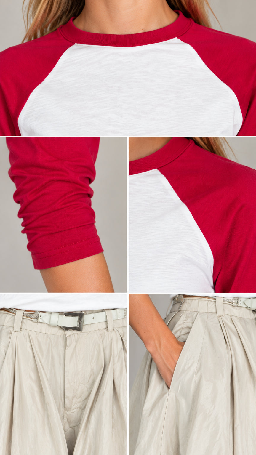 Detailed close-up views of neckline, sleeve cuffs, waistband, and skirt pocket